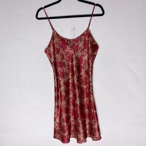 Vintage 90s/Y2K Jessica Red Floral Animal Print Satin Slip Dress Lingerie M